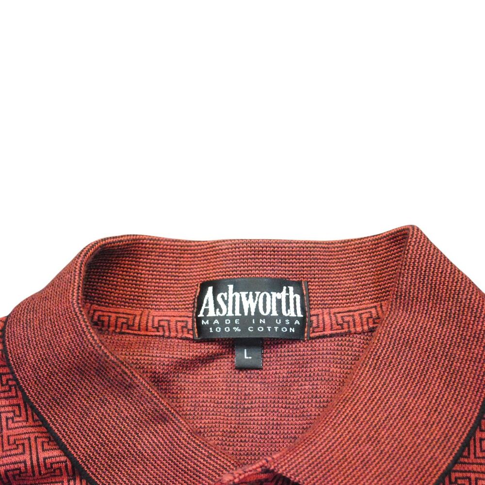 ASHWORTH Harry Logan Vtg 90s Red Maze Pattern Polo Shirt Men's L - Picture 3 of 5